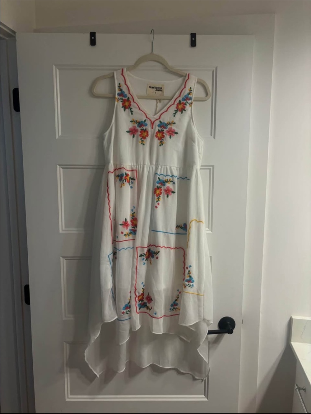 Savanna Jane White Embroidered Floral High-Low Dress